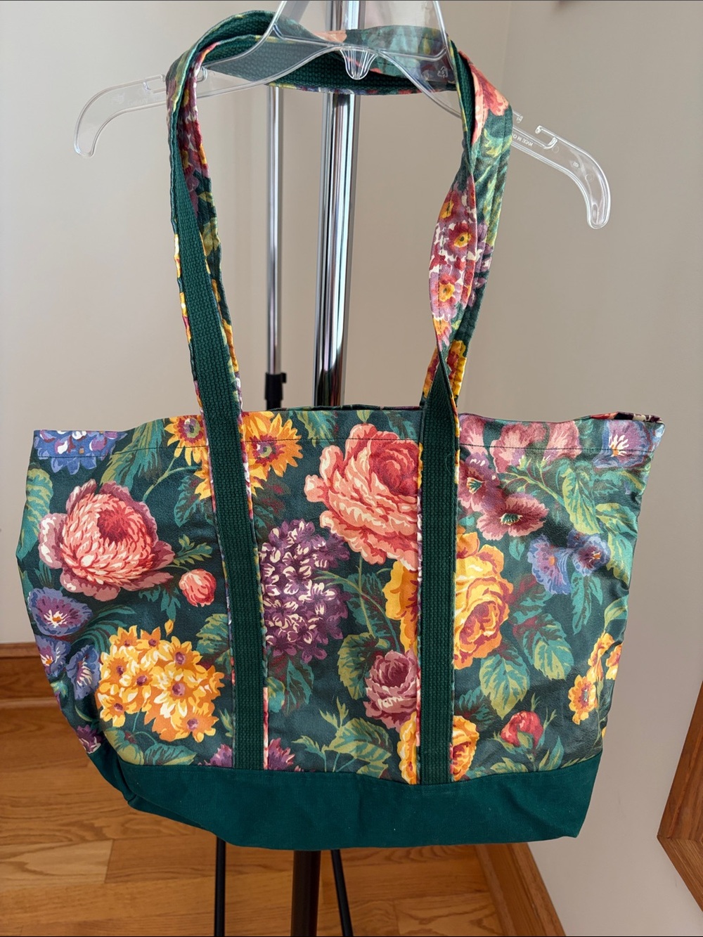 Floral Green Canvas & Polished Cotton Tote Bag